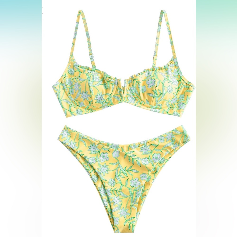 ZAFUL Underwire Bikini Floral High Cut Bikini Set